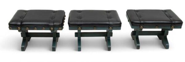 Black Vinyl Upholstered Benches, Ca. 1960 H 20" W 17" L 27" 3 PCS