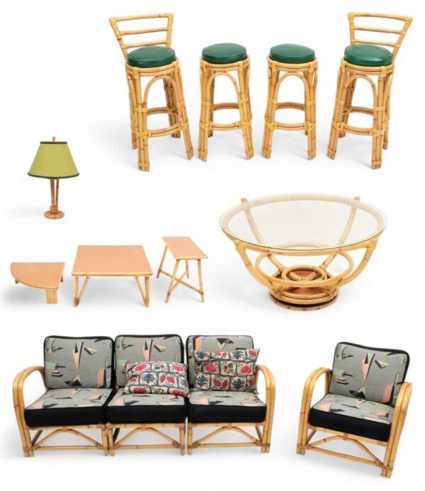 Heywood-Wakefield Co (American) Bamboo Frame Sofa, Chairs, Table 11 PCS