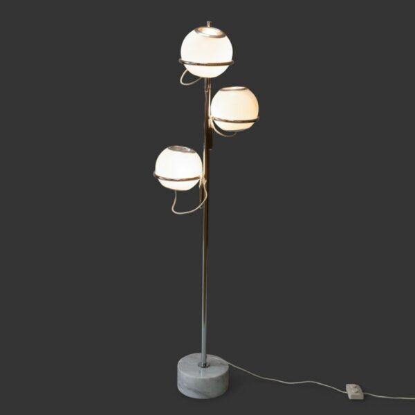 Goffredo Reggiani (Italian) Chromed Steel, Glass And Marble Floor Lamp, Ca. 1960s/70s H 63" Dia. 19"
