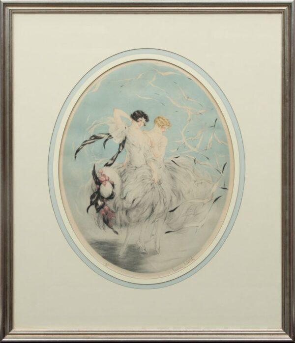 Louis Icart (French, 1888-1950) Aquatint Etching with Color, 1926, 'Les Mouettes (Seagulls)' H 20" W 16"