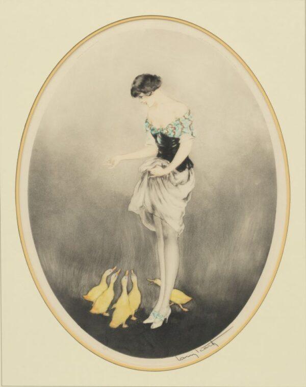 Louis Icart (French, 1888-1950) Aquatint Etching with Color, 1927, 'Le Go?ter (Snack)' H 17.8" W 13.3"