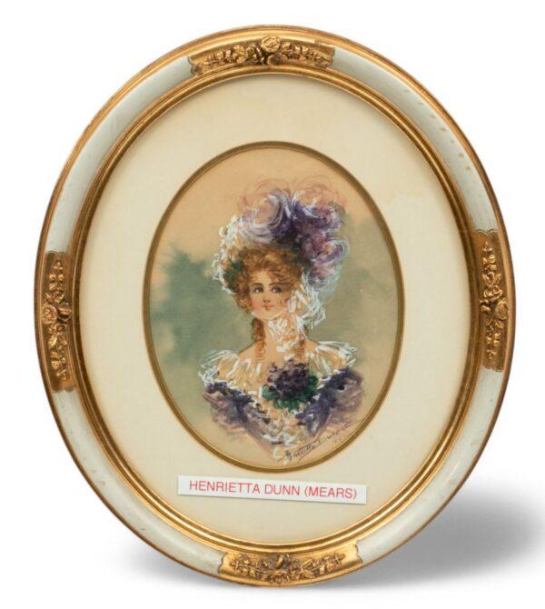 Henrietta Dunn Mears (USA, 1877-70) Watercolor Society Portrait H 7.5" W 6"