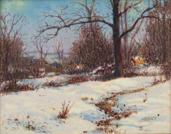 Edward Henry Potthast II (American, 1880-1941) Watercolor on Paper on Board 1916, "Late Afternoon Winter", H 8" W 10" H 8" W 10"