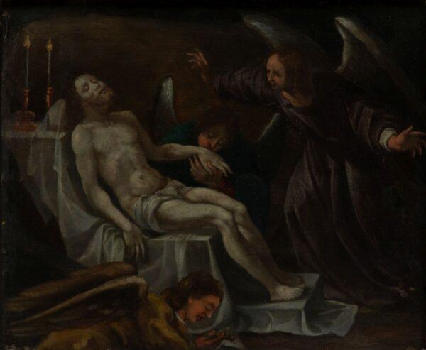 Spanish School Religious Oil on Tin H 6.75" W 8"