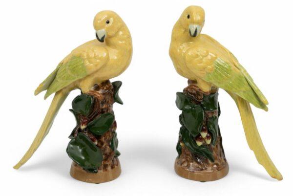 Vintage JR Glazed Porcelain Parrots H 10" W 7" 1 PAIR
