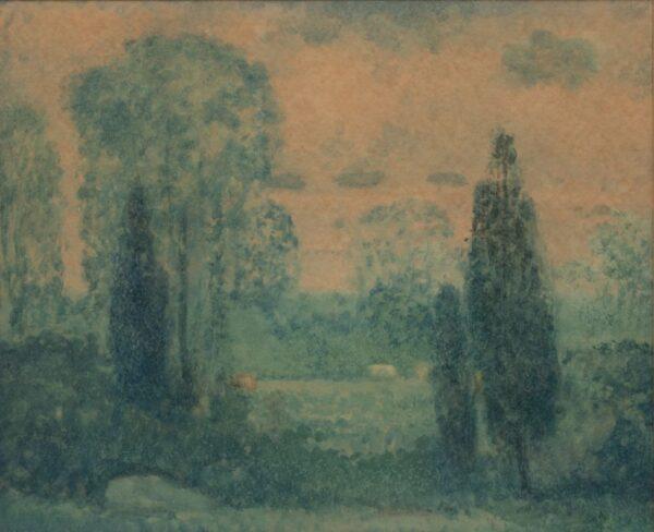 Louis Maynell (American, 19th/20th C.) Post-Impressionist Watercolor on Paper, 1925, 'Untitled (Summer Landscape)' H 17" W 29"