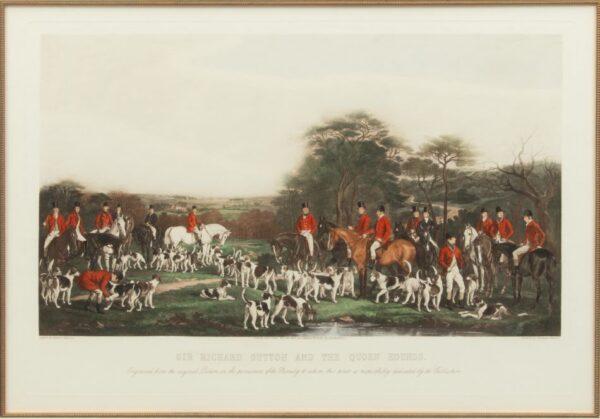 AFTER FREDERICK BROMLEY Hand Colored Engraving on Paper 'Sir Richard Sutton & the Quorn Hounds' H 20" W 30"
