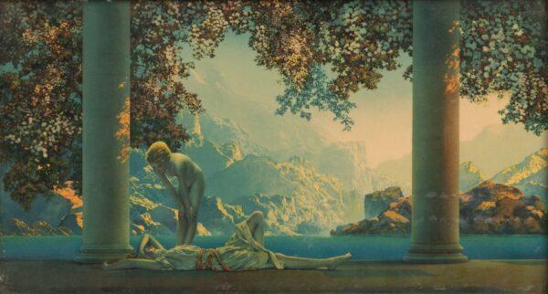 Maxfield Parrish (American, 1870-1966) Lithograph on Paper 1920, 'Daybreak' H 10" W 18"