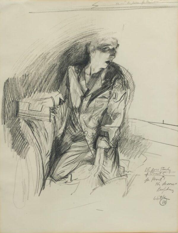Jerome Witkin (American, B. 1939) Pencil on Paper 1986, "First Posed Study for Janet C.: Panel #1, the Dreamt Prophecy", H 24" W 18"