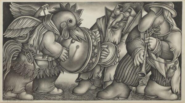 Nelson Romero (Uruguayan, B. 1951) Pencil Drawing 2004, 'Trio of Virtuosos' H 12" W 21.8"