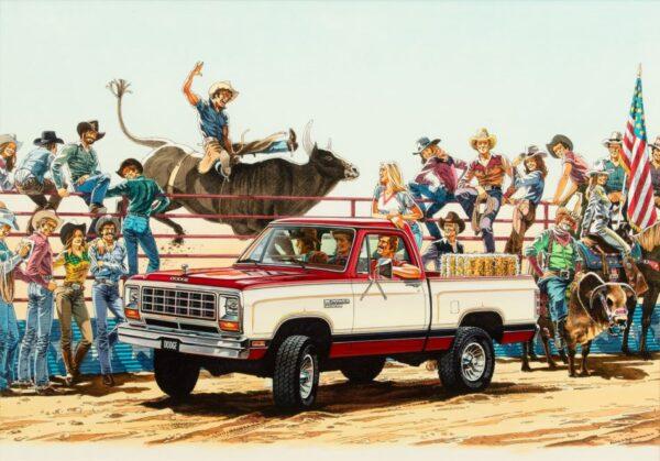 Steve Livesy (American) Ink And Marker 'Dodge Ram at the Rodeo' H 17.3" W 24.8"
