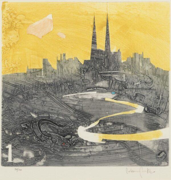 Francisco Molina Montero Etching "Cathedral Cityscape", H 11.5" W 11.5"