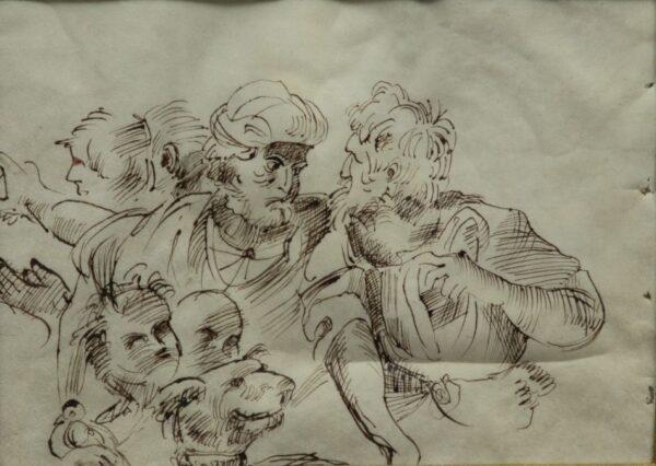 Spanish Ink Sketch on Paper Probably 18th Century, H 5" W 7.25"