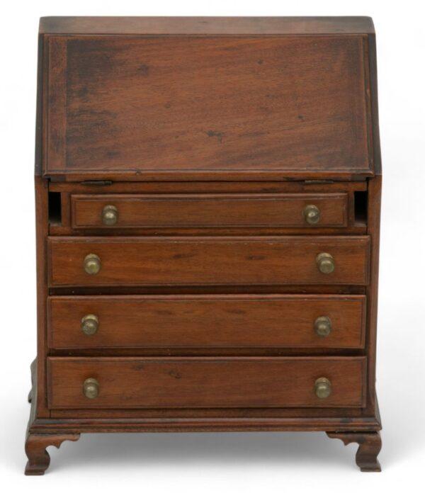 George I Style Walnut & Mahogany Miniature Chest on Stand H 11.5" W 7.8" Depth 5.5"