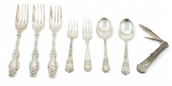 Sterling Silver & Silver Plated Candlestick, Bud Vase, Shaker, Footed Salt Cellar & Gravy Boat H 4.3" Dia. 3.5" 5 PCS