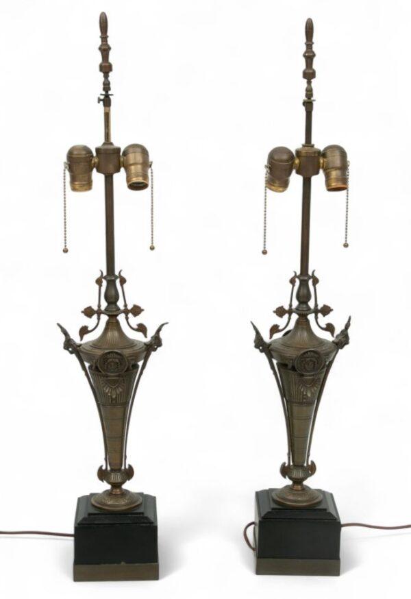 Pair of Carved Wood Table Lamps H 33"