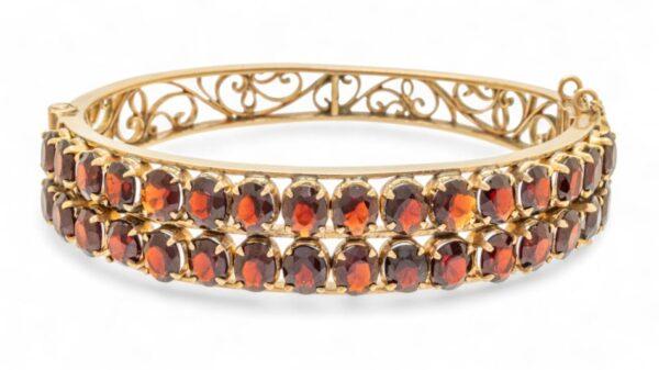 14K Gold And Garnet Bangle Bracelet 1920, W 2.5" 30 g 1 PC