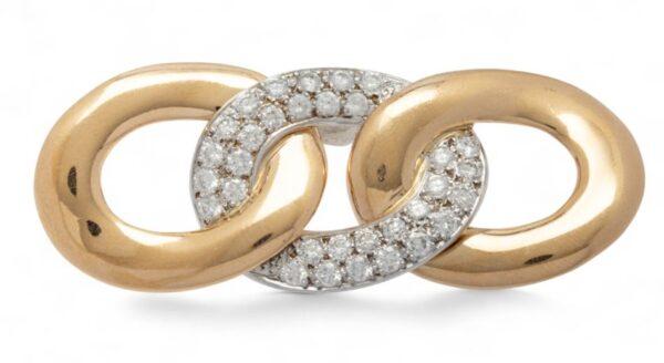 Three Link 14kt Gold And Diamond Brooch 1950, W 2.5" 13 g