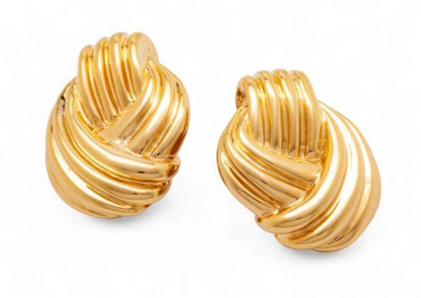 Fluted, Knot-style 14kt Yellow Gold Ear Clips H 1" 32 g