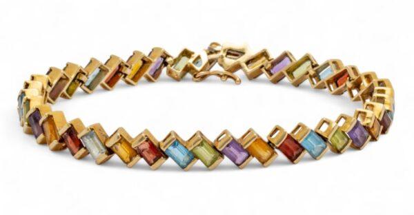 14k Yellow Gold And Multi Gemstone Bracelet L 7"