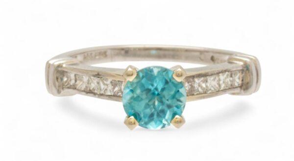 14k White Gold, Natural 1.43ct Blue Zircon And 0.4ct Diamond Ring 7