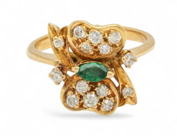 18k Yellow Gold, Emerald And Diamond Butterfly Form Ring 5
