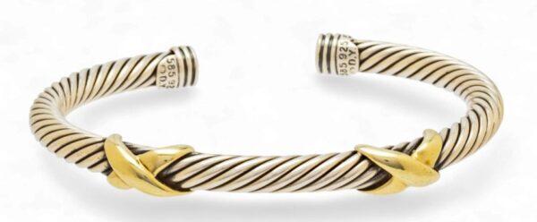 David Yurman (American) Double X 14kt Gold And Sterling Silver Bangle Bracelet 28.7 g