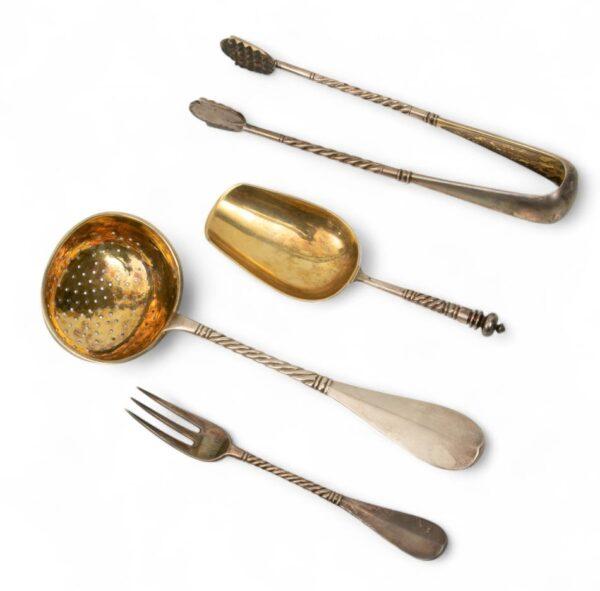 Antique Russian Silver Presentation Tea Serving Utensils 5.62 t oz 4 PCS