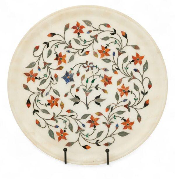 Pietra Dura Marble Tray with Stone Inlays 1950, Dia. 12"