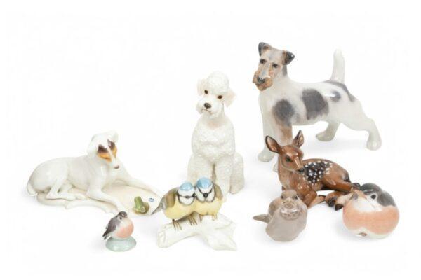 Danish And German Porcelain Animal Figurines 8 PCS