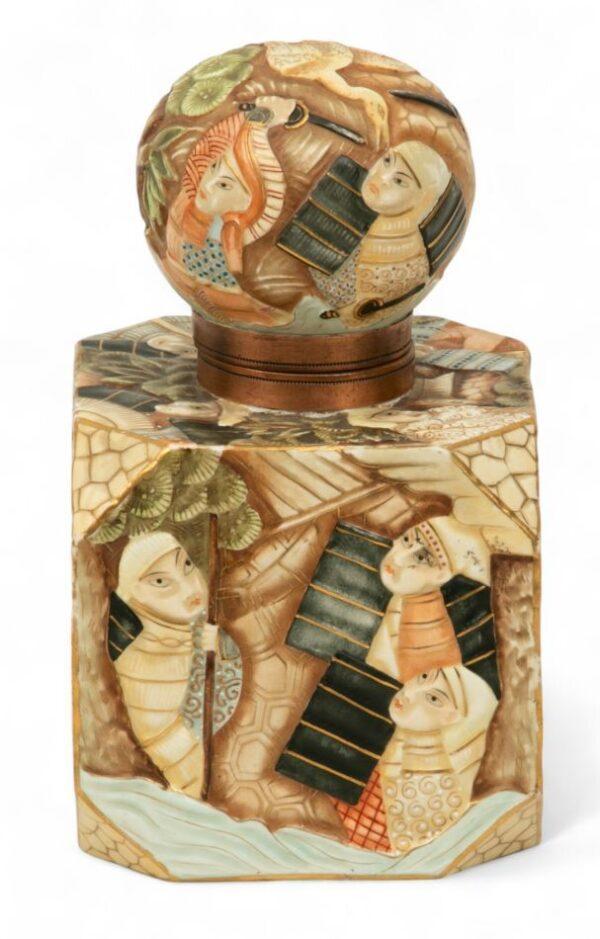 Kyotoware (Japanese, B. 1900-1920) Hand Painted Porcelain Inkwell H 7" W 4" L 4"