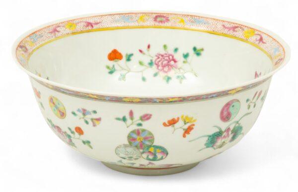 Chinese Export Porcelain Bowl Early 19th C., 'Garden Flowers', H 4.25" Dia. 10"