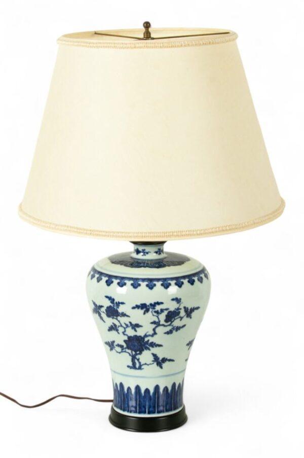 Chinese Blue And White Porcelain Vase Mounted As a Lamp 19th C., H 14" Dia. 8"