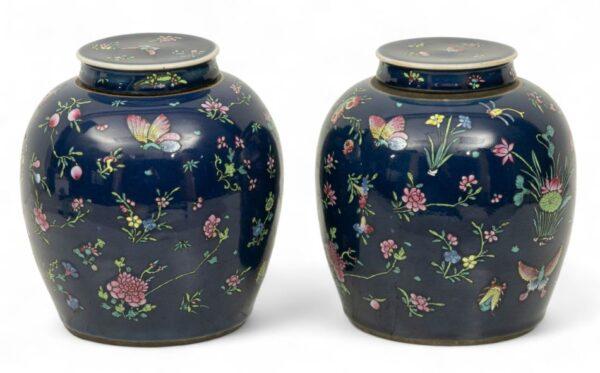 Chinese Porcelain Ginger Jars with Covers 20th C., H 10" Dia. 9"