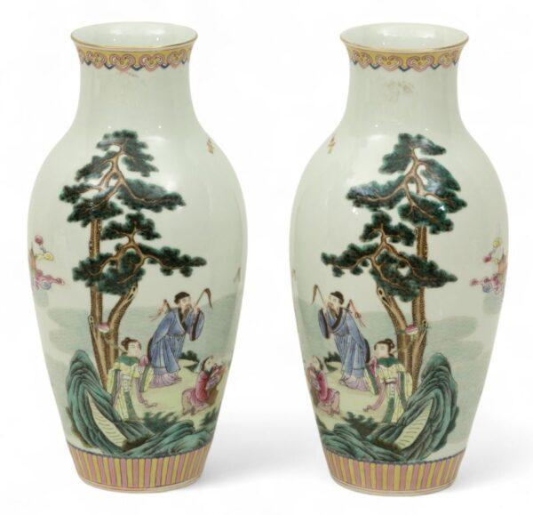 Pair of Chinese Porcelain Vases H 11" Dia. 5" 1 PAIR
