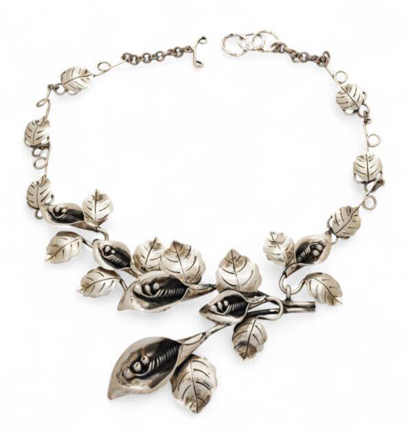 Mexico Sterling Silver 925 Lily Necklace 1960, L 19" 72 g 1 PC