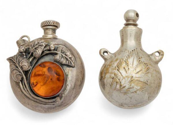 Baltic Amber And Silver Perfume Bottle + Another Silver Bottle H 1.7" 49 g 2 PCS