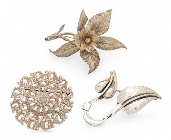 Sterling Silver Brooches: Filigree, Sauteur, Vintage 67 g 3 PCS