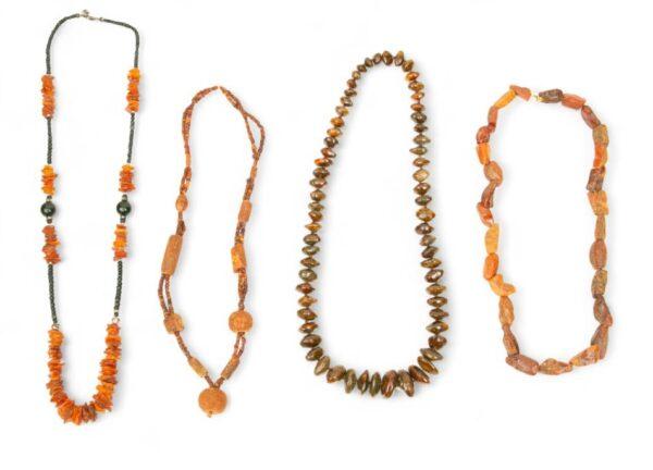 Tribal Amber And Stone Beaded Necklaces H 6" W 5" L 2" 4 PCS