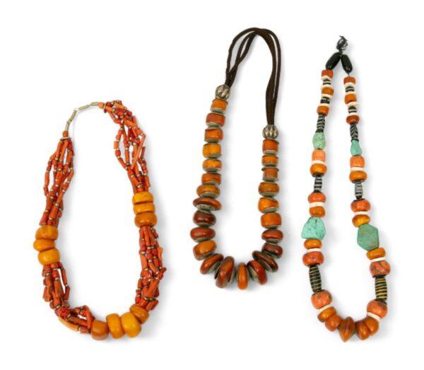 Tribal Amber Beaded Necklaces H 10" W 4" L 2" 3 PCS