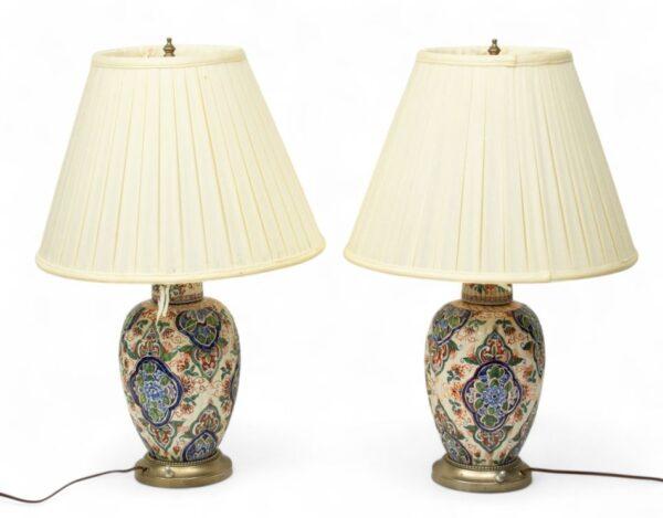 Delftware Pottery Covered Jars Mounted As Table Lamps, 19th C., H 11" Dia. 7" 1 PAIR
