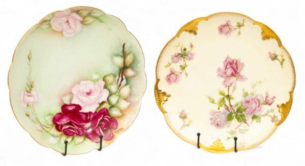Limoges Hand Painted Serving Plates, "Roses" 1900, Dia. 12" 2 PCS