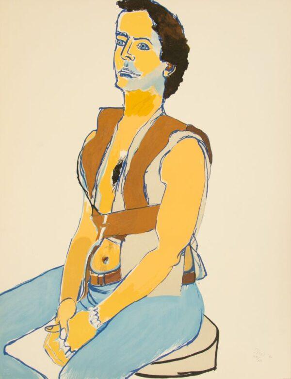 Alice Neel (American, 1900-1984) Lithograph in Colors on Wove Paper, 1980, 'Man in Harness', H 36" W 27.5"