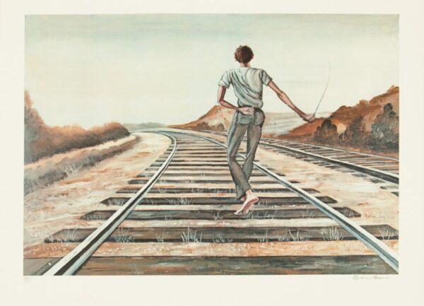 Ernie Barnes (American, B. 1938-2009) Offset Lithograph in Colors on Wove Paper 1979, 'Destination Unknown', H 16.6" W 22.1"