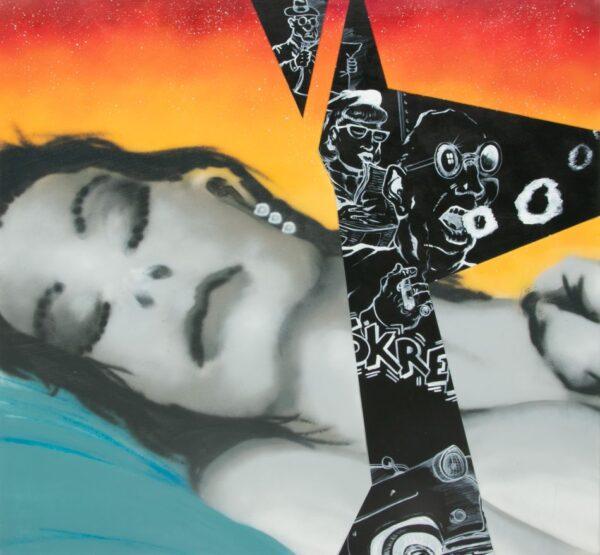 Daze (American, 1962) Acrylic on Canvas, 1991, 'Another Passing Chance at Bliss', H 60" W 60.5"