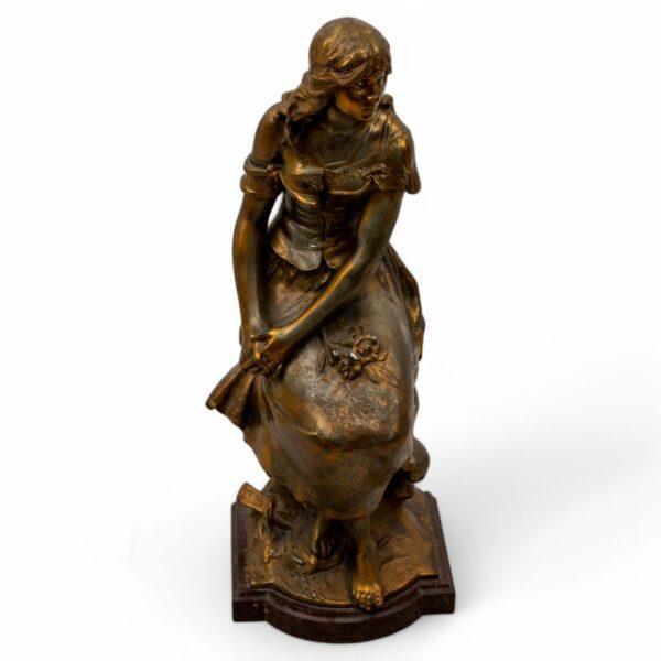 After Auguste Moreau (French, B. 1834-1917) Patinated Spelter Sculpture 1900-1915, 'Butterfly Maiden', H 29" W 10" Depth 10"