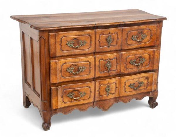 Louis XV Carved Walnut Three Drawer Chest, Ca. 1760, H 36" W 51" Depth 25"