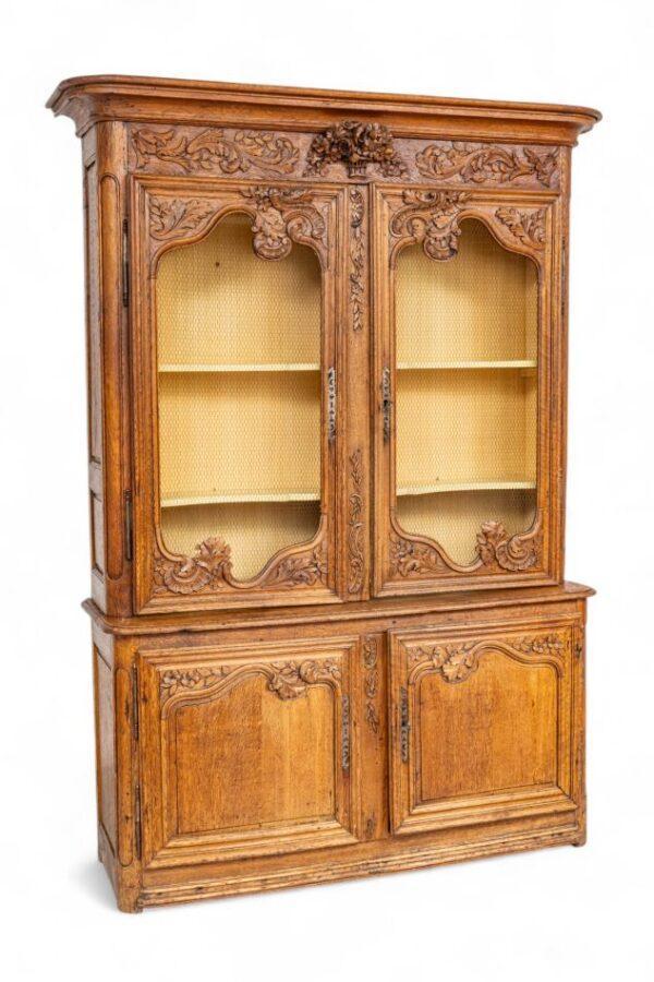 Country French Hand Carved Oak Display Cabinet 19th Cent., H 91" W 61" Depth 19"