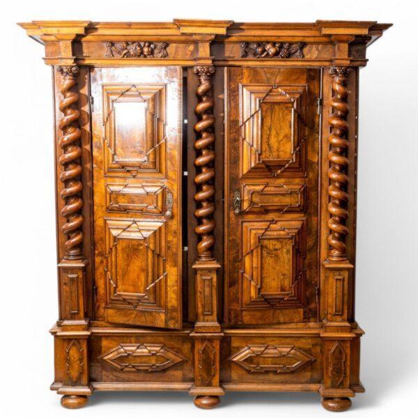 Alsatian Carved Burl Walnut Armoire/dry Bar, Ca. 1740, H 89" W 84.25" Depth 30"
