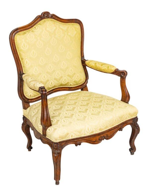 French Louis XV Carved Walnut Armchair, 1770-1780, H 41" W 32" Depth 25"